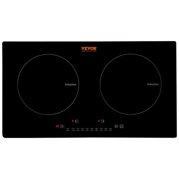 24 Inch 2 Burner Induction Cooktop Built In 1800W Magnetic Cooktop 9 Heating Levels LED Touch Screen Child Lock Over Temperature Protection