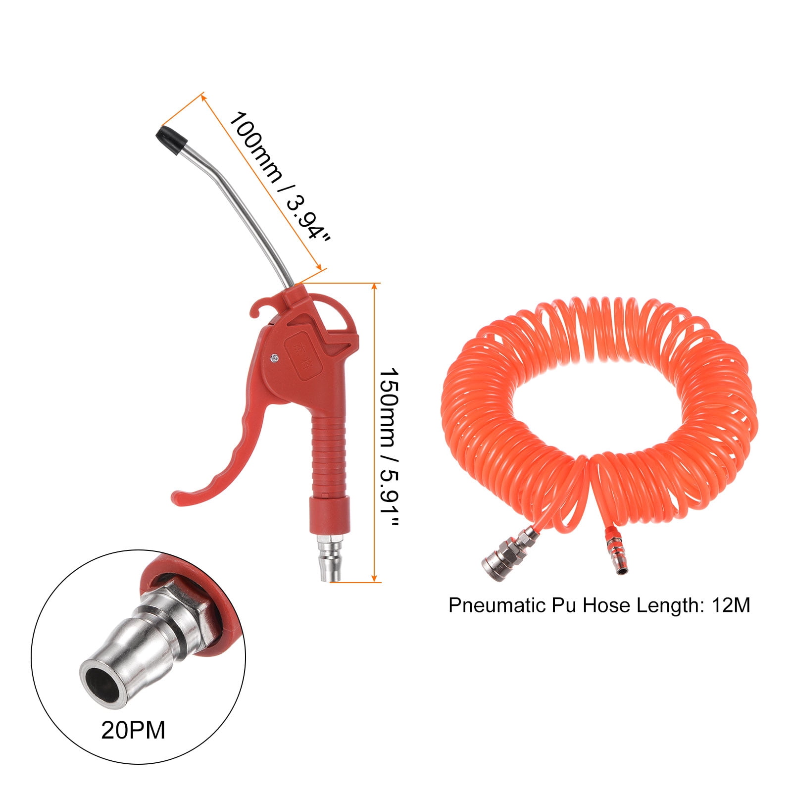 Uxcell Air Blow Gun High Pressure Dust Blower Gun with 4 Inch Long Angled Nozzle 15m Pu Air Hose, Red