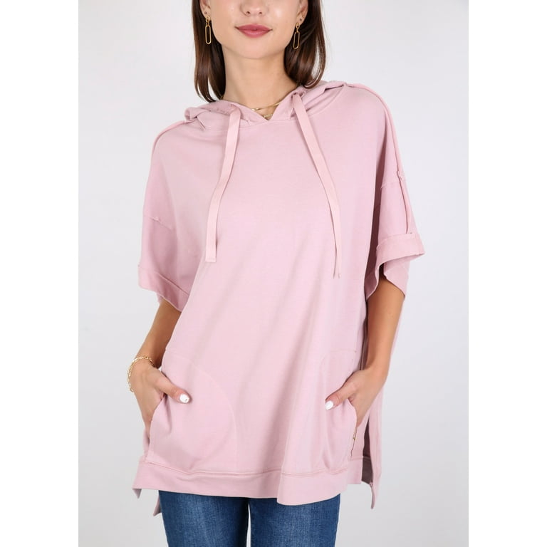 Womens Oversized Short Sleeve Hoodie Side Slits Pullover Sweater Top Mauve X Large Walmart