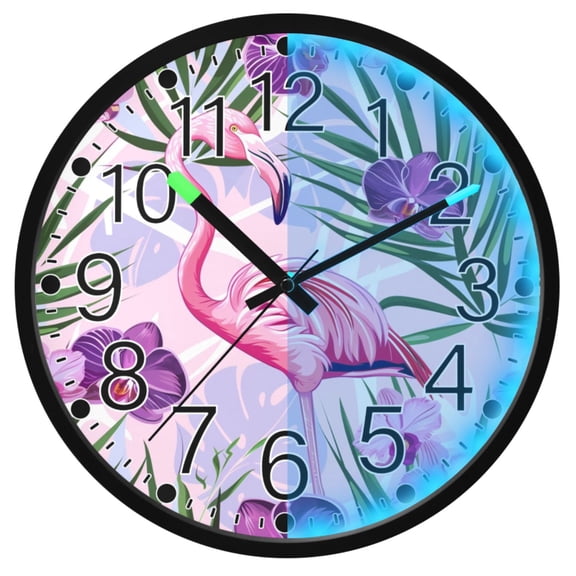 Ryvnso Flamingo in Flowers 12 Inch Night Light Wall Clock Silent Battery Operated Luminous Clocks