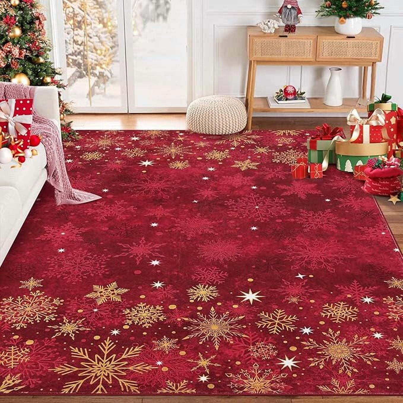 Christmas Red Gold and White Snowflake Winter Area Rug Rugs for Living Room Bedroom 5' x7'-Red