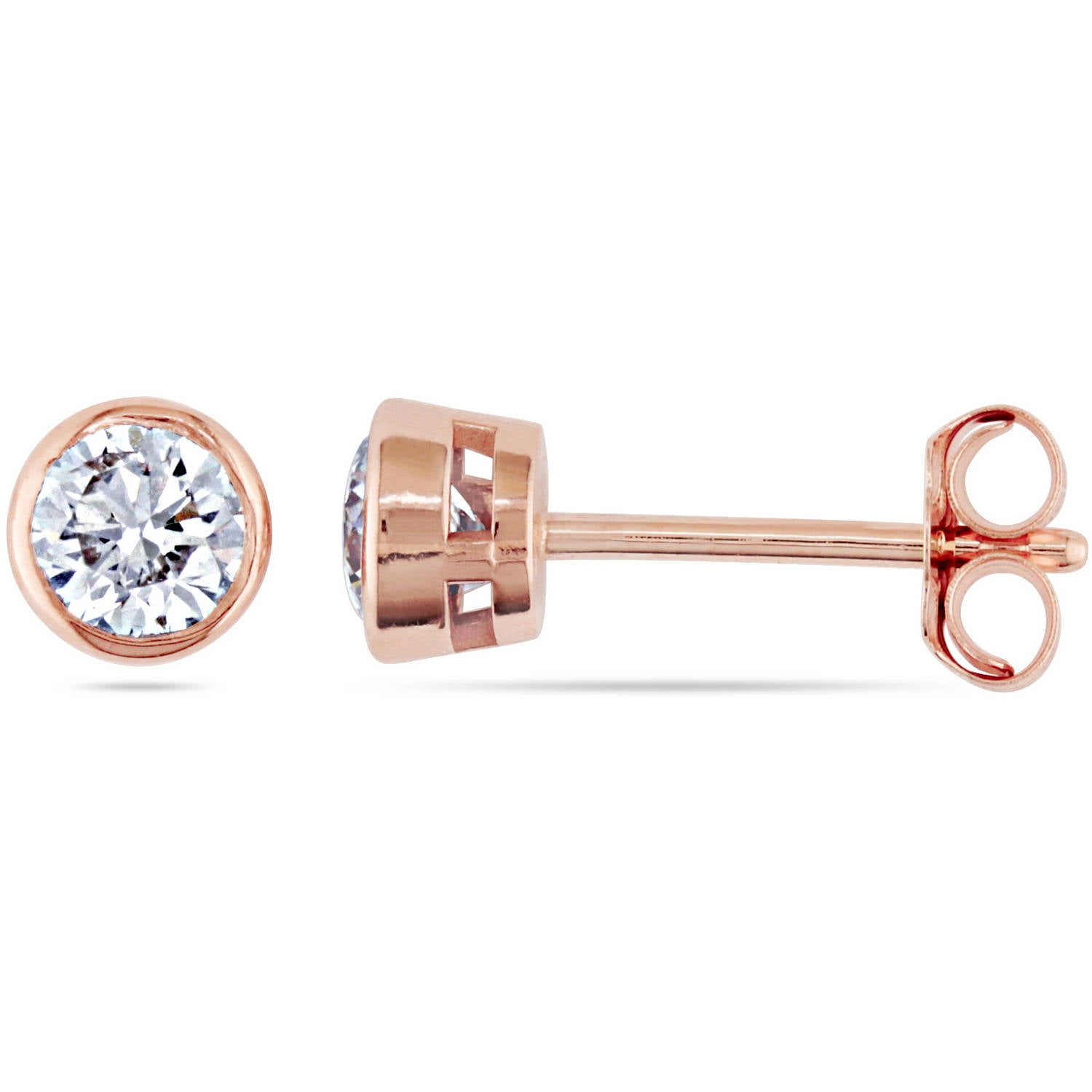 Miabella 1 2 Carat T.W. Diamond Solitaire 14kt Pink Gold Stud Earrings by