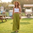thumbnail image 5 of Womens Elegant Flowy Maxi Skirt Pleated Tiered Cotton Linen A-Line Elastic Waist Midi Skirt, 5 of 8