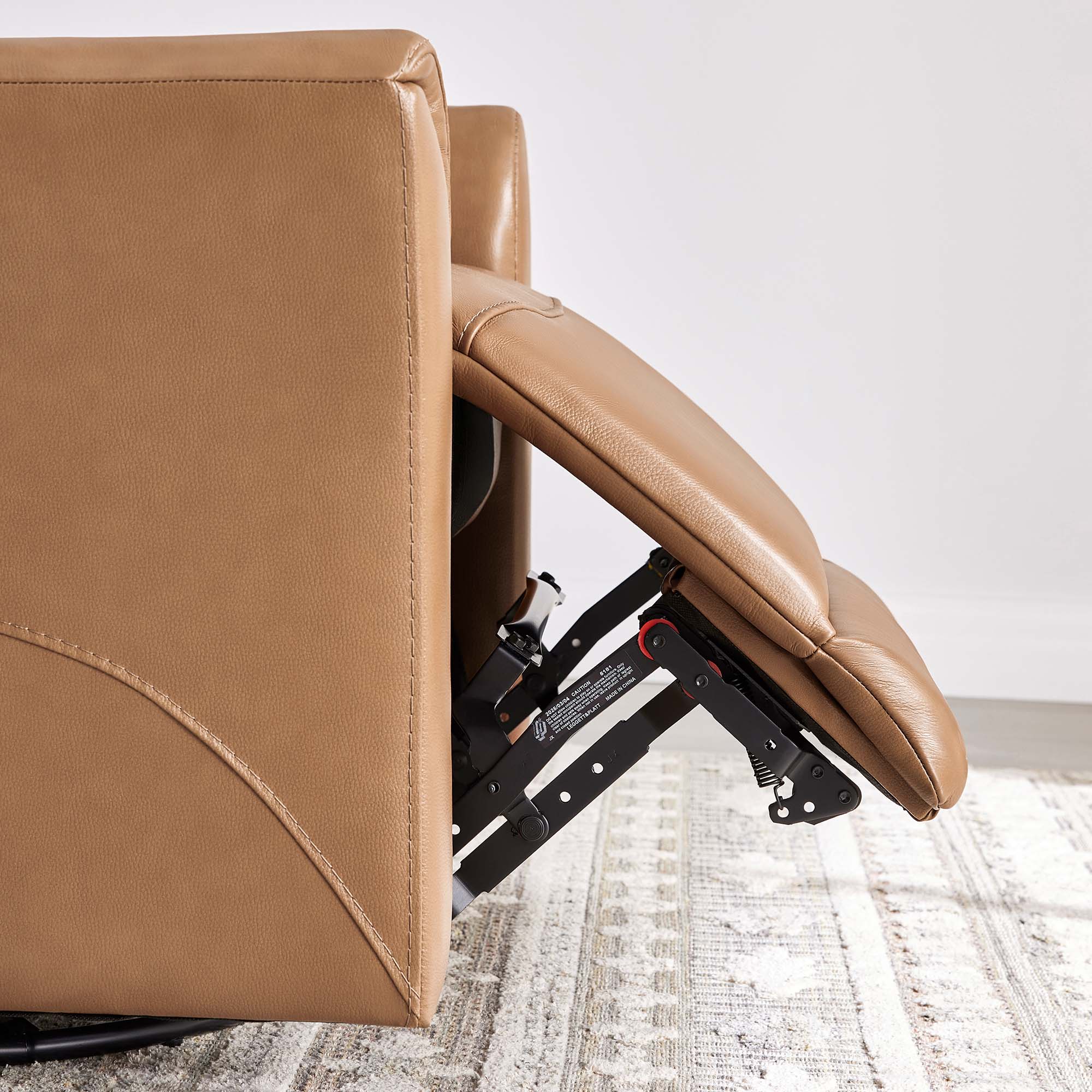 Spruce & Spring Genuine Leather Swivel Glider Recliner with Triple Motor Support, Saddle