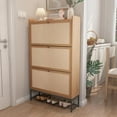 thumbnail image 4 of Narrow Shoe Storage Cabinet with 3 Flip Drawers, Freestanding Shoe Organizer Slim Shoe Cabinet Storage, Wooden Closed Shoe Rack for Entryway, Hallway, Living Room, Natural, 4 of 8
