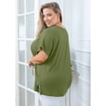 thumbnail image 5 of SHOWMALL Women Plus Size Tops Short Sleeve Tunic Side Slit Shirt Summer V-Neck Blouse Army Green 4X Tops, 5 of 7