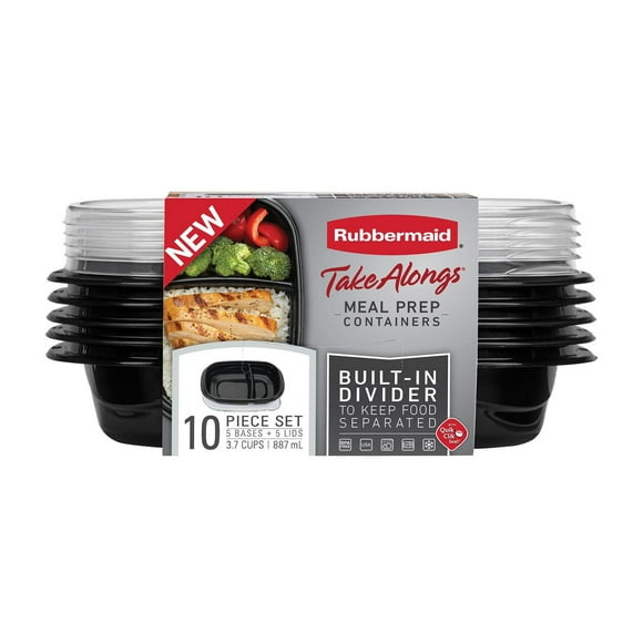 Rubbermaid TakeAlongs 3.7-Cup Food Storage Containers with Divided Base, Black, 10 Piece Set