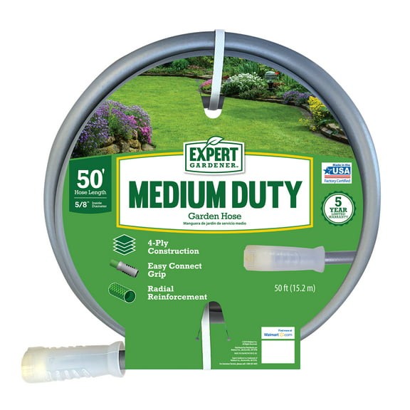 Expert Gardener 50 Foot Medium Duty PVC Garden Hose Gray