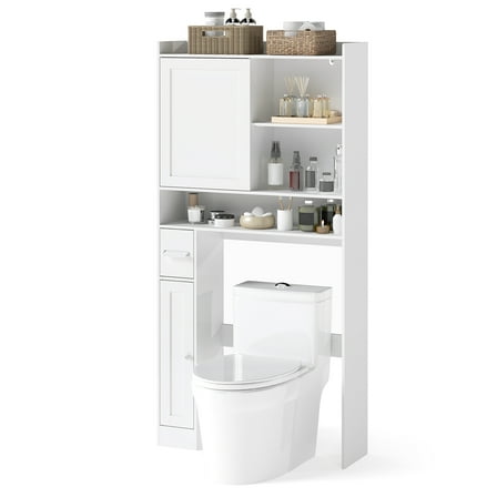 Gymax Over the Toilet Cabinet Space-saving Bathroom Storage Organizer w/ Sliding Door