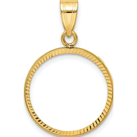 14K Yellow Gold Wideband Distinguished Coin Jewelry 14Ky Diamond-Cut Prong 18.0Mm Bezel Pendant - Jbsp