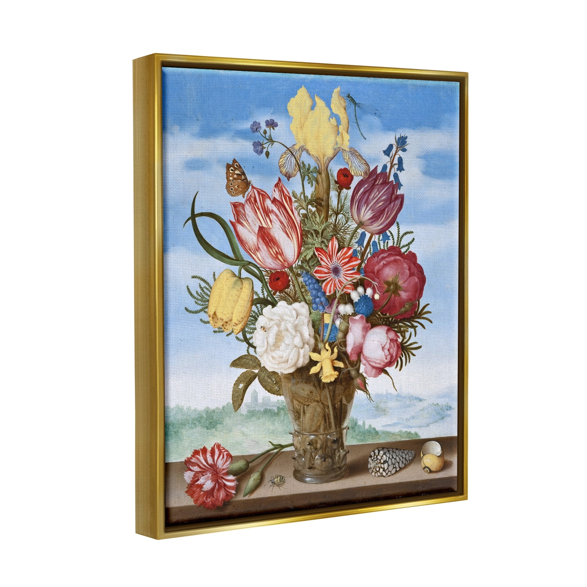Stupell Industries Bouquet of Flowers on Edge Classic Ambrosius Bosschaert Painting Painting Metallic Gold Floating Framed Canvas Print Wall Art, Design by one1000paintings