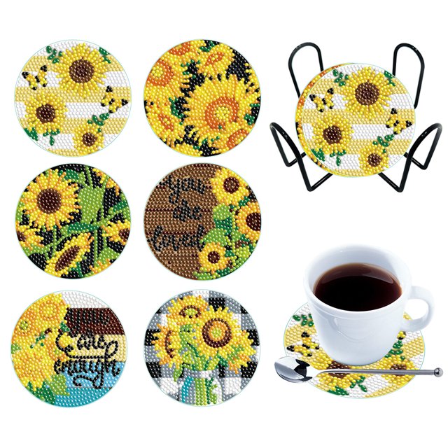Posavasos de madera con diamantes para manualidades, Gnomo de abeja con soporte, Donut, 6/8 Uds., fruta dulce