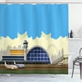 thumbnail image 1 of Airport Shower Curtain, Cityscape Illustration with Airfield Building Planes and Horizontal City View, Fabric Bathroom Set with Hooks, 69W X 75L Inches Long, Multicolor, by Ambesonne, 1 of 3