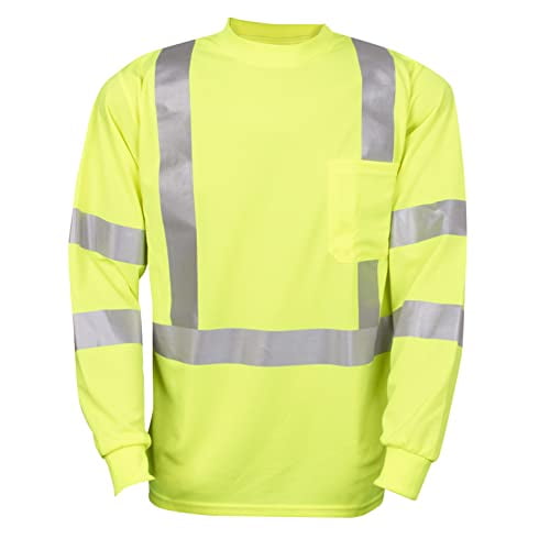 10-Pack of Cordova V5113XL Cor-Brite Type R, Class III, Lime Birdseye Mesh T-Shirt, Long Sleeves, Chest Pocket, 2-Inch Silver Reflective Tape, 3X-Large