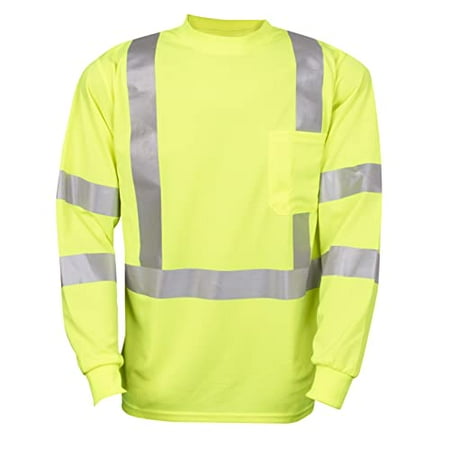 

10-Pack of Cordova V511L Cor-Brite Type R Class III Lime Birdseye Mesh T-Shirt Long Sleeves Chest Pocket 2-Inch Silver Reflective Tape Large
