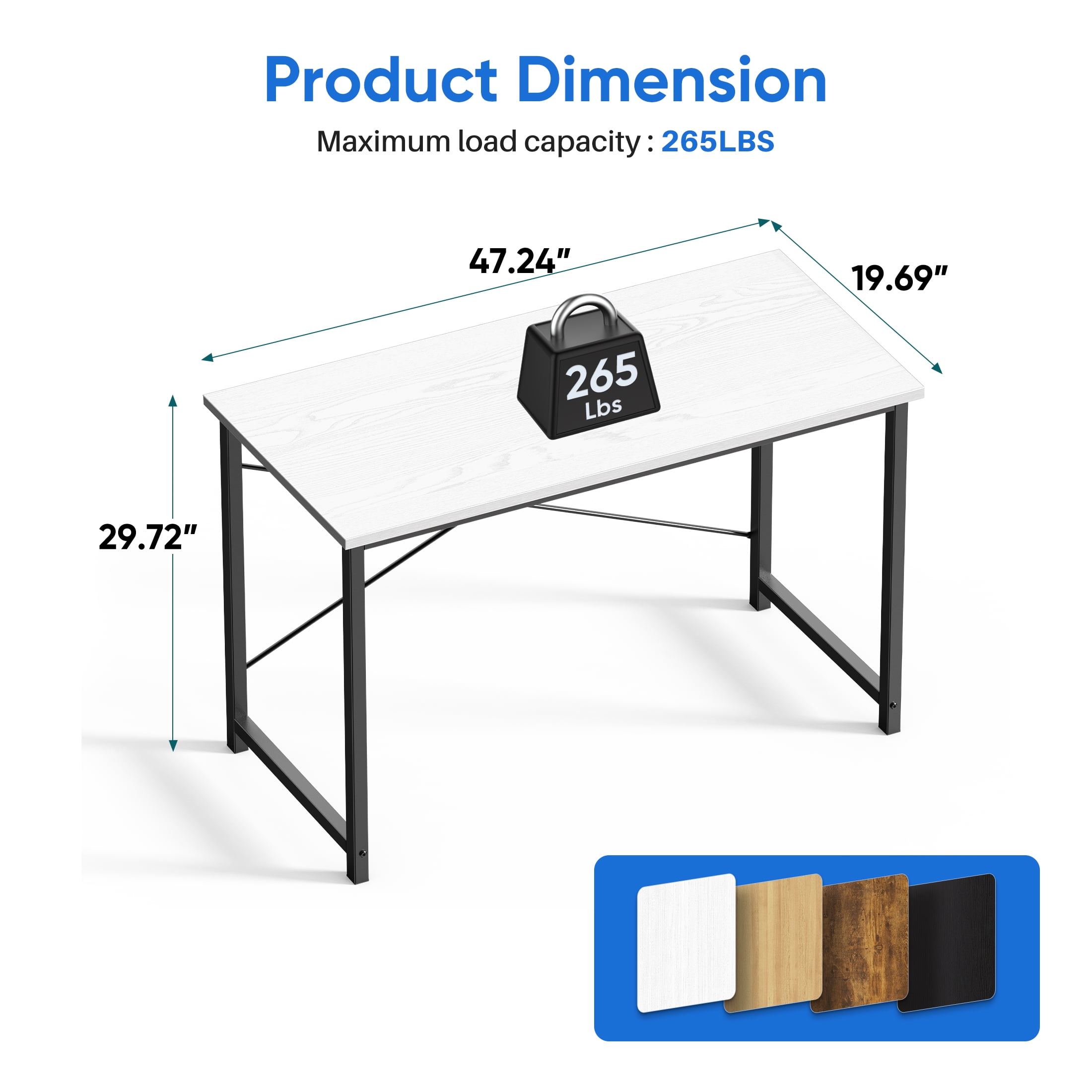 CONCETTA 47in Computer Office Desk, Writing Table for Small Spaces, Modern Style Home Office Desk, White