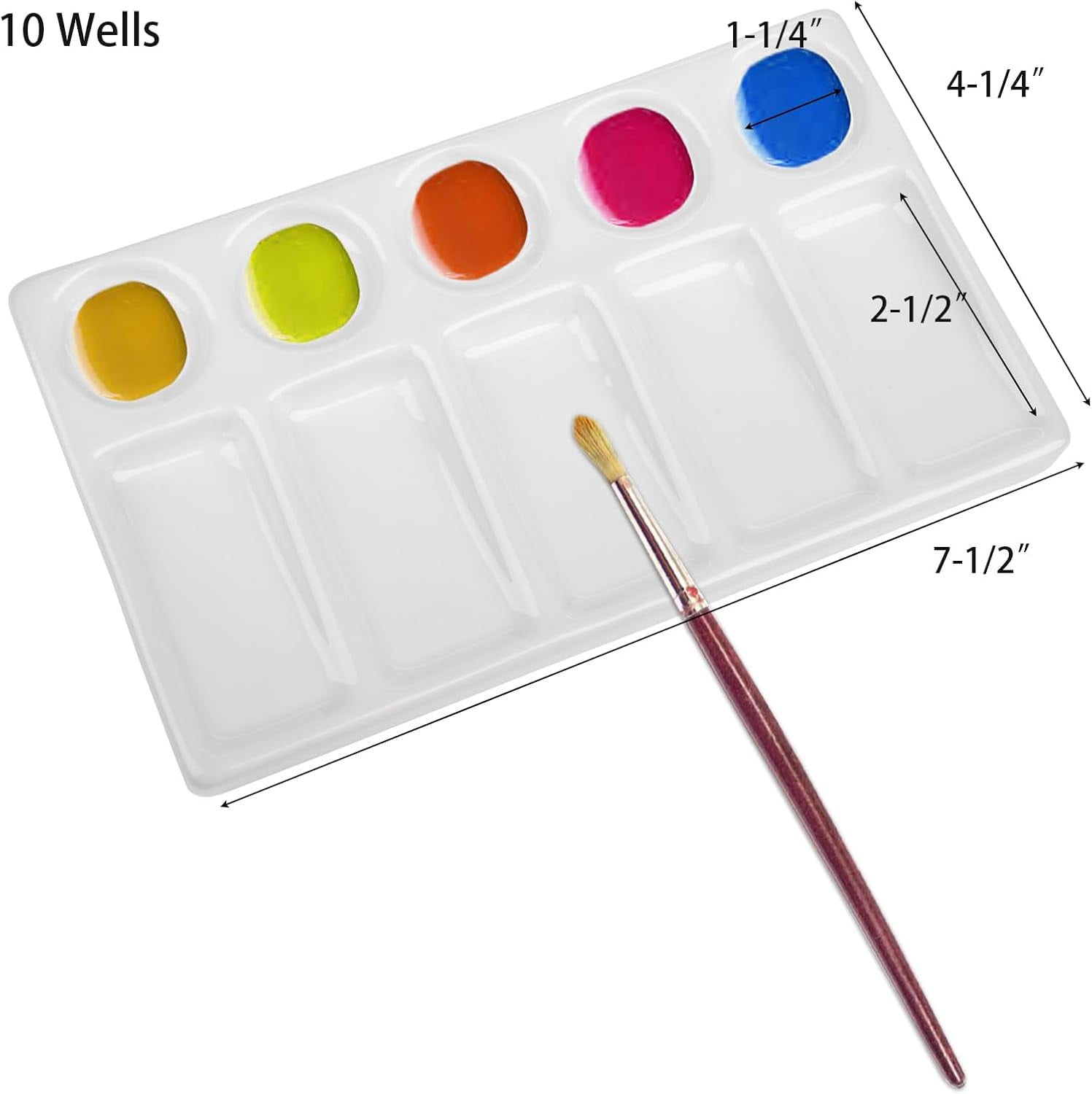 Xlhshop 2-Pack 10-Well Ceramic Paint Palettes, Rectangular Mixing Trays for Watercolor & Acrylic