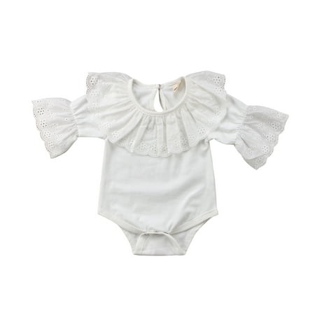 

Douhoow Baby Girls Short Sleeve Romper Summer Lace Patchwork Ruffle Jumpsuit 0-18M