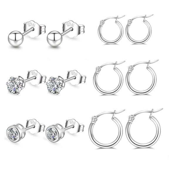 YEUOYEA 6 Pairs Stud Earrings for Women, Small Huggie Hoop S925 Sterling Silver Post Hypoallergenic Earring Sets, Jewelry Gifts