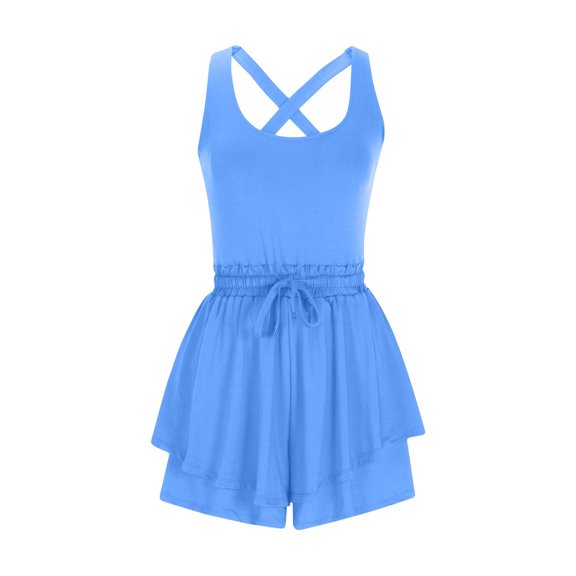 Amvlyk Jumpsuits for Women Summer Sleeveless Spaghetti Strap Crisscross Short Rompers Comfortable Workout Suspender Shorts Casual Yoga Overalls Pant with Pockets for Trendy Beach Vacation Outfits