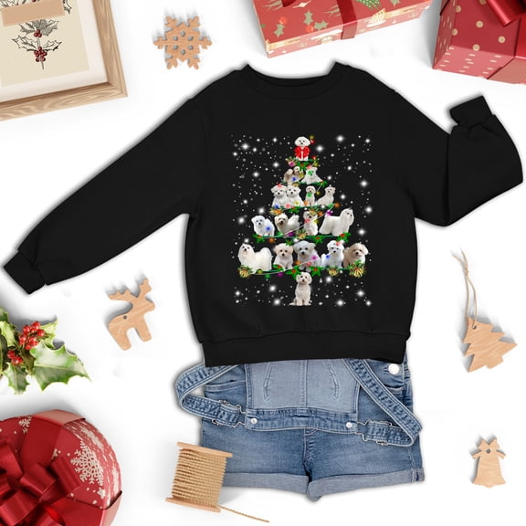 Maltese Christmas Tree Sweatshirt, Funny Dog Lover Gift, Maltese Christmas Lights Shirts, Christmas Shirts for Women Men