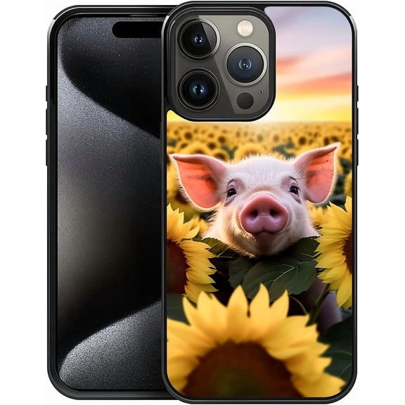Compatible with iPhone 16 Pro Max Case, Pattern Design Hard PC Back Cover Non-Slip Soft TPU Protective Case for iPhone 16 Pro Max for Women 6.7inch-Pig Sunflower