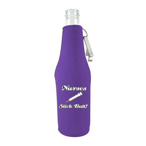 Nurses Stick Butt Beer Bottle Coolie With Opener (Purple)