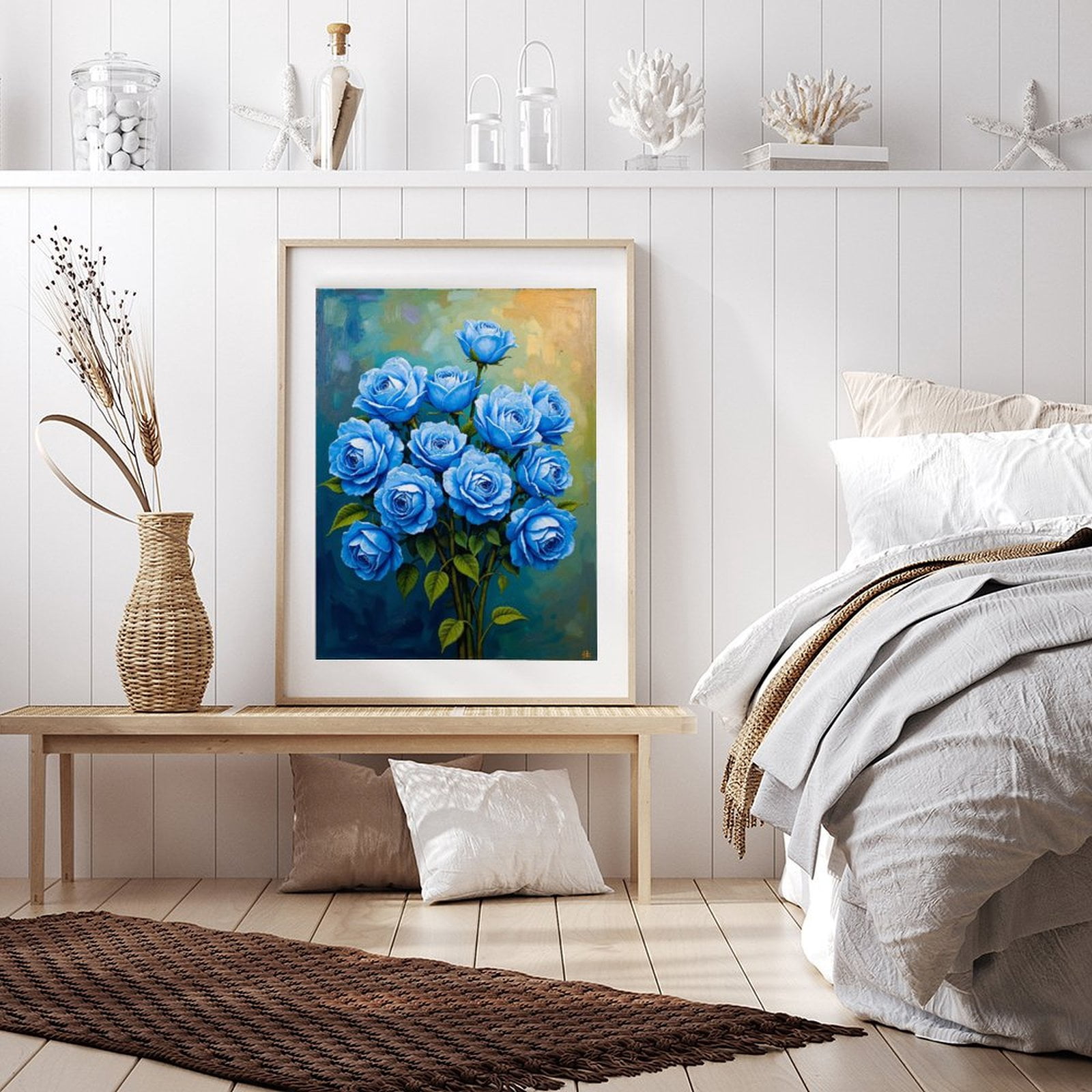 Diamond Art Kit for Adults, Blue Roses Floral Bouquet Art Diamond Painting for Adults Beginners, 5D DIY Diamond Art Painting Kits, Colorful Diamond Painting Craft for Home Decor 12x16