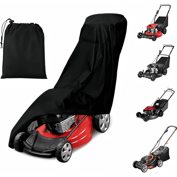 Push Lawn Mower Cover Black, Waterproof UV Resistant with Drawstring & Storage Bag, Fits Deck Up to 74 Inch Outdoor Storage