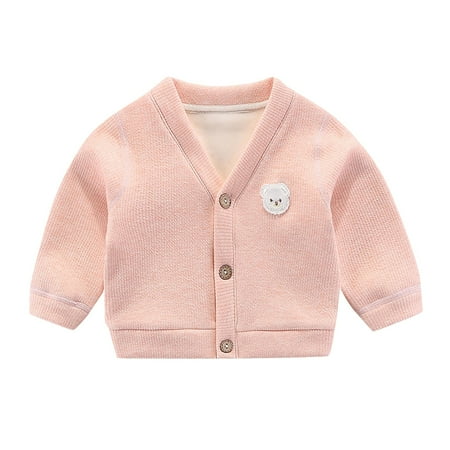 

Otqutp Toddler Loose Sweater Baby Boys and Girls Padded Cardigan Long Sleeve Jacket V Neck Button Cartoon Bear Pattern Daily Wear 0-24 Months(Pink 12-18 Months)