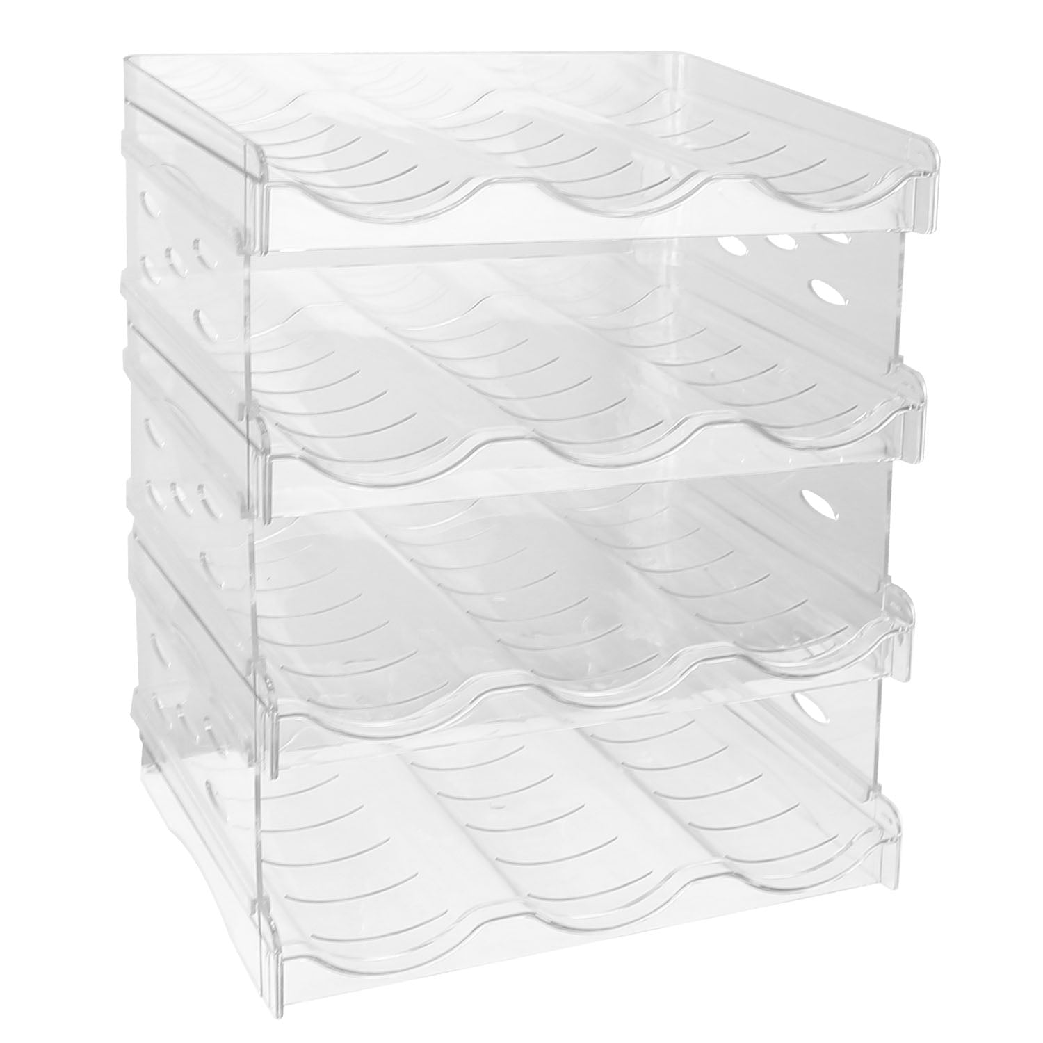 12 Bottle Plastic Bottle Storage Holder,  Free-Standing Water Bottle/Wine and Drink Organizer Shelf for Kitchen Cabinet, Fridge, Countertop, Pantry, Freezer, Clear