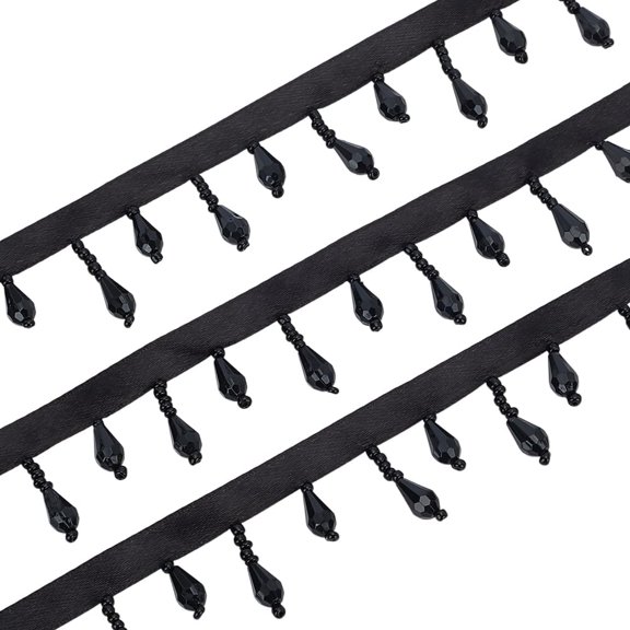4M (4.37 Yards) Black Teardrop Beaded Tassel Trim Irregular Acrylic Bead Tassel Sewing Beaded Tassel Trim for DIY Sewing Craft Clothing Home Curtain Decoration