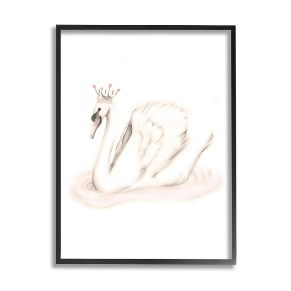 Stupell Industries Elegant Swan Princess Wearing Crown Tiara Pink Jewels Graphic Art Black Framed Art Print Wall Art, Design by Studio Q