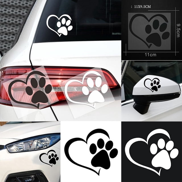 Linda Pata De Perro De Dibujos Animados Con Corazón De Melocotón Pegatina De Coche Animal Perro Gato Amor Mascota Coche Calcomanía