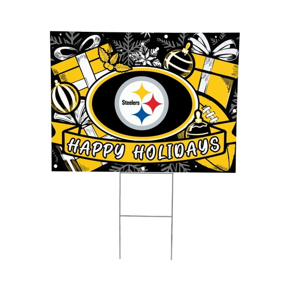 Pittsburgh Steelers 24" x 18" Happy Holidays Christmas Outdoor Staked Yard Sign
