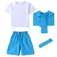 thumbnail image 6 of BRGZLK Back to School Outfits for Girls Summer Cute Solid Color Crewneck Short Sleeve T-Shirt and Paperbag Skirt & Plain Shawl & Socks Comfortable Breathable 4 Piece Sets Blue A 9-10 Years, 6 of 8