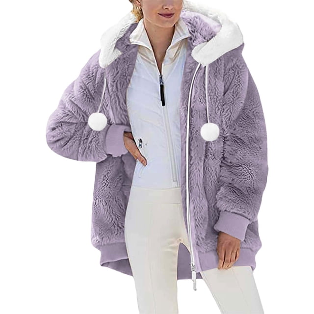 Veste Réversible Grande Taille Femme Chaude à Capuche Zippée Manteau Coréen Mode Confortable Couleur Unie