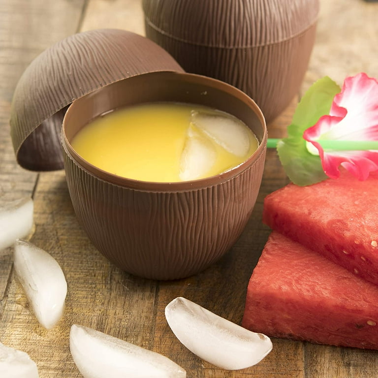 Prextex Coconut Cups for Hawaiian Luau Kids Party with Hibiscus