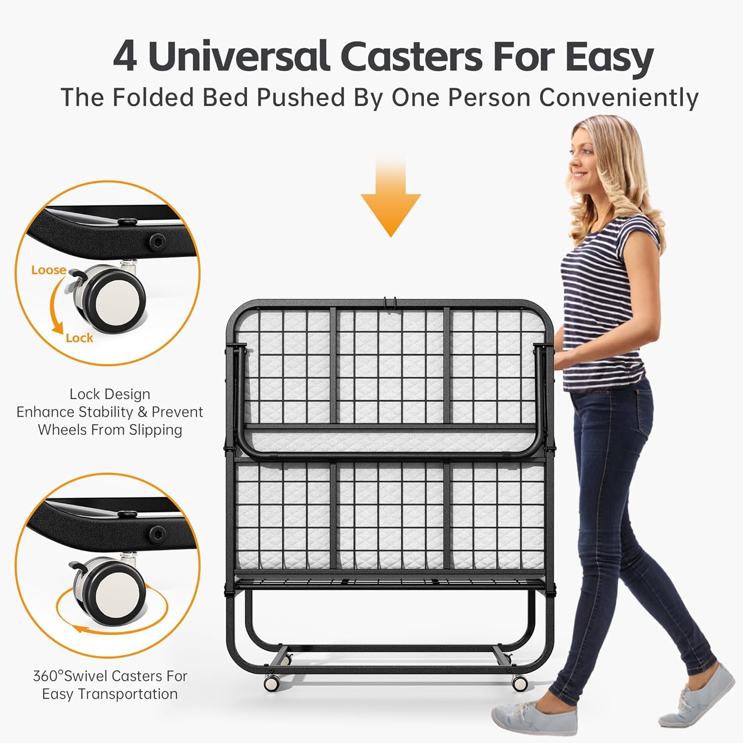 SUNCROWN Folding Bed with Mattress, 75" x 31"Portable Foldable with 5" Thick Foam Frame Roll Away Beds, Single Cot Folded Bed for AdultsStudents, Small Apartment, Camping