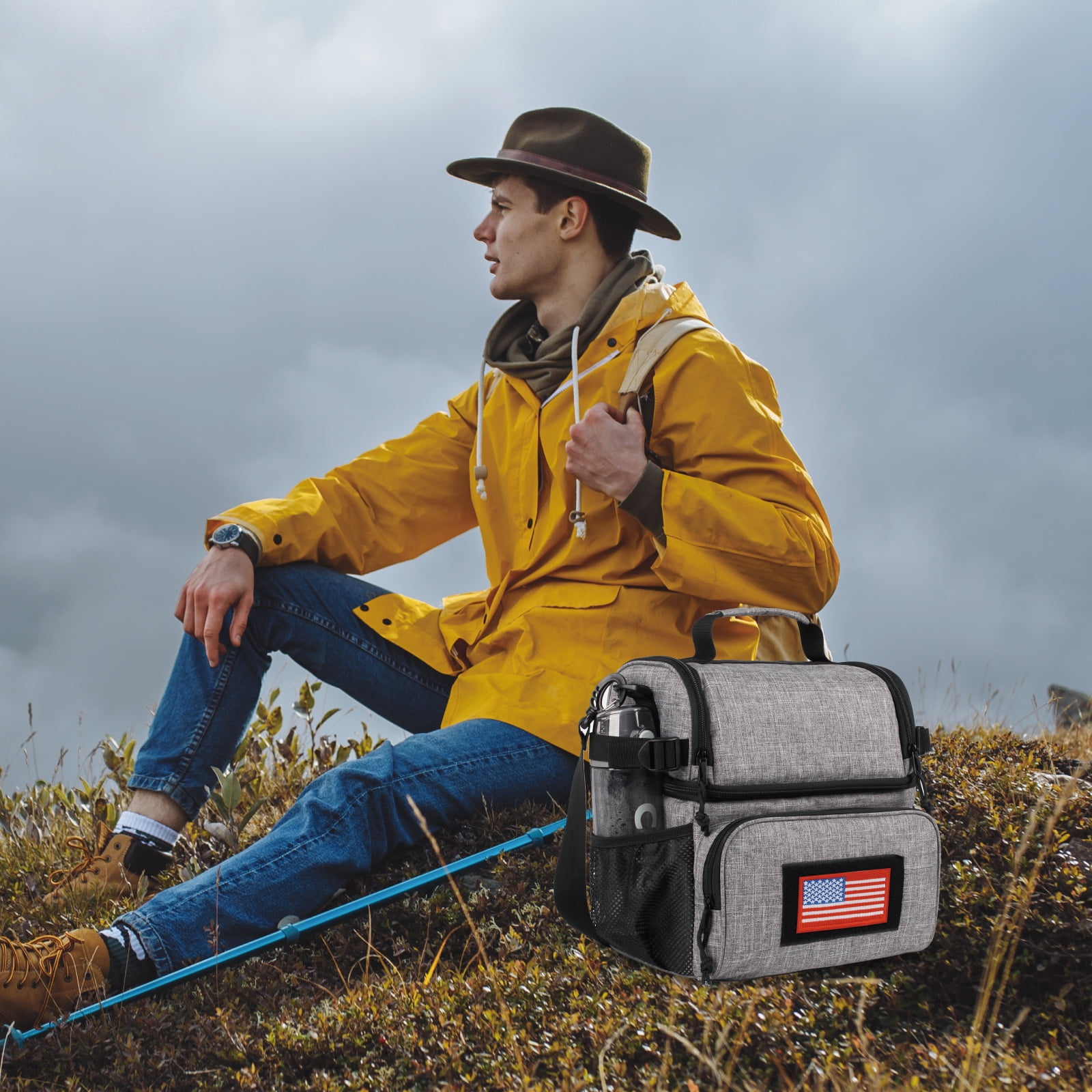 TRIPGEAR 2 Compartment Lunch Bag,Leakproof Insulated with Adjustable Shoulder Strap Flag
