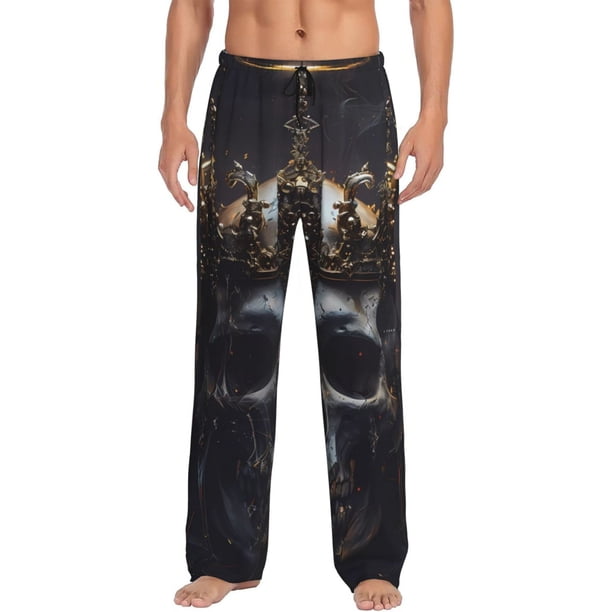 Fotbe Royal Skull With Golden Crown Pantalones de Pijama para Hombre, Pantalones de Dormir, Pantalones de Casa con Cintura Ajustable y Bolsillos-Medium