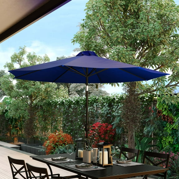 BizChair Navy 9 FT Round Umbrella with 1.5" Diameter Aluminum Pole with Crank and Tilt Function