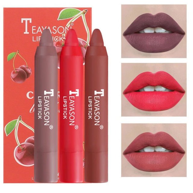 3 unids/set de lápiz labial mate de terciopelo, cosméticos, resistente al agua, duradero, lápiz labial de crayón desnudo, lápiz delineador de labios marrón no pegajoso, maquillaje