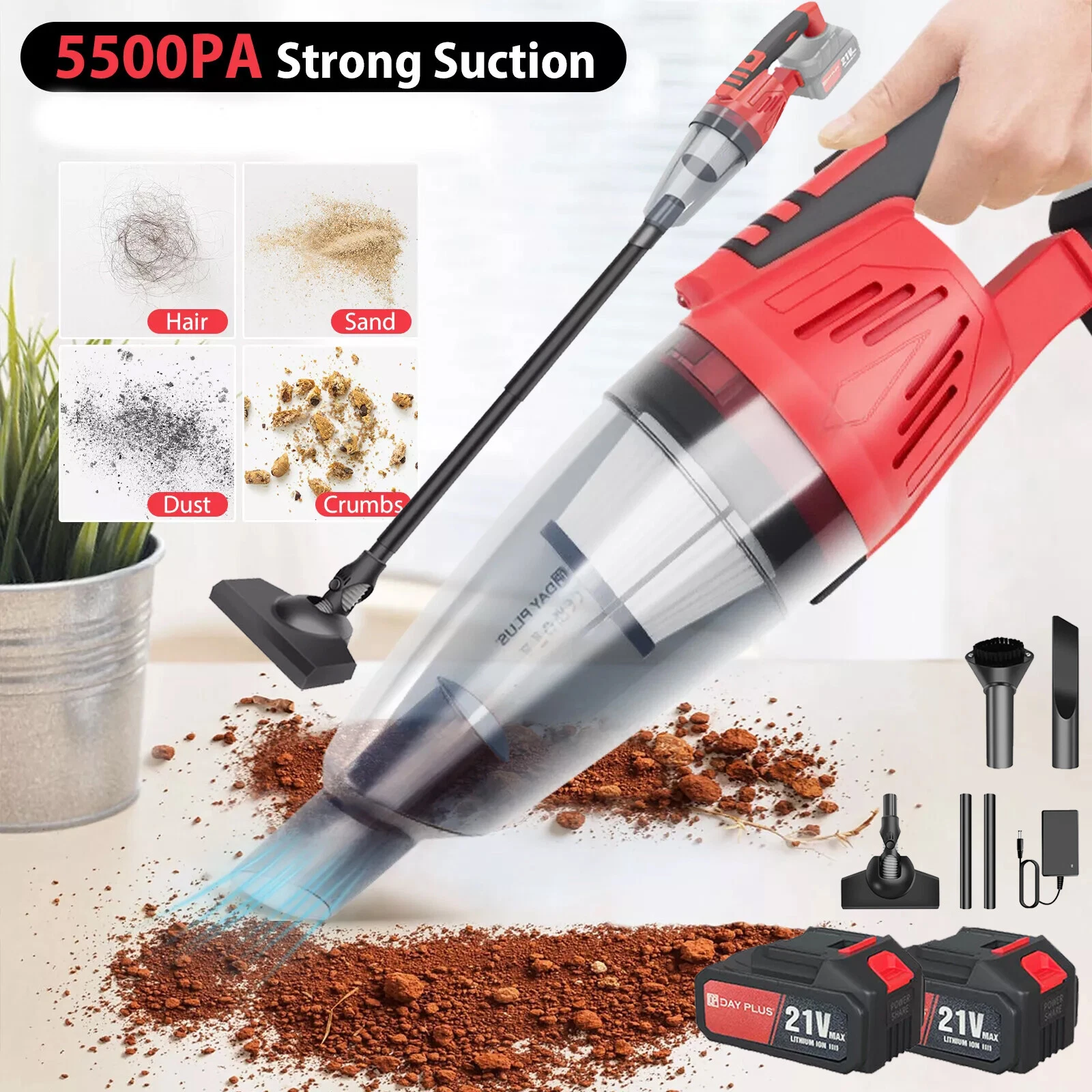 3 in 1 Cordless Vacuum Cleaner Rechargeable Lightweight Stick Vacuum Cleaner LED