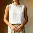 thumbnail image 5 of Women's Ruffle Trim Sleeveless Tank Top Summer Loose Fit High Neck Plain Shirts Casual Comfy Boho Beach Travel Tops White, 5 of 6
