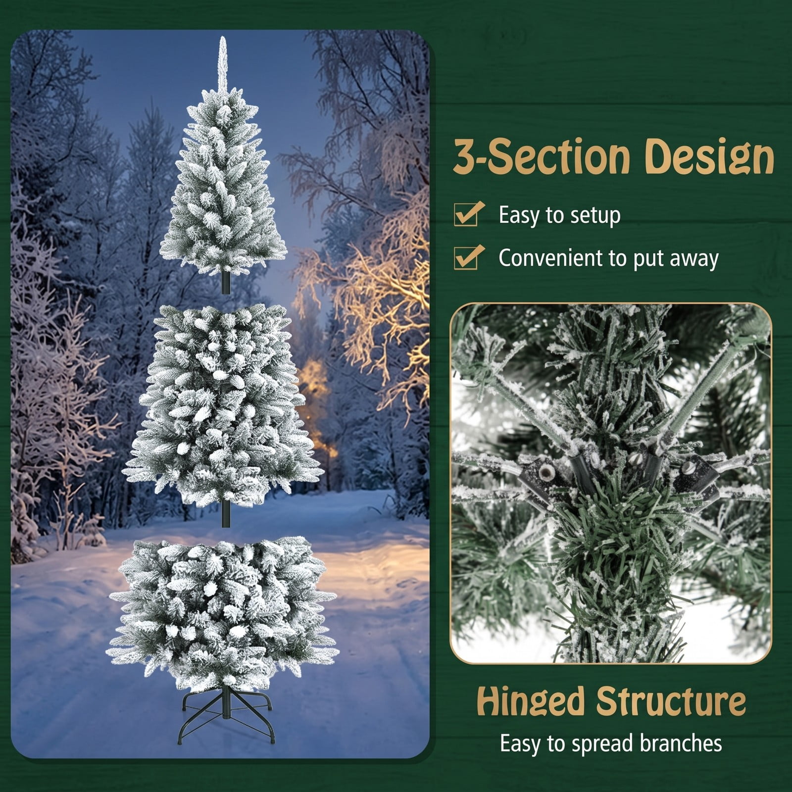RUIE 7.5 ft Snow-Flocked Hinged Artificial Christmas Pencil Tree, Slim Unlit Xmas Tree with 1189 Mixed Tips and Metal Stand for Holiday Home Office Party, White