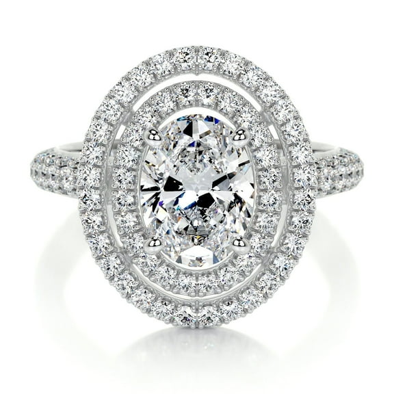 Spot Jewel Stunning 1.6 Ct Oval Cut Double Halo Engagement Ring - Lab-Created Simulated Diamond - Elegant 14K White Gold Plated Setting - Ideal Wedding Ring for Women, Proposals & Birthday Gifts