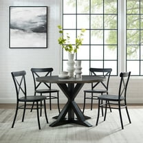 Round Dining Set 5 Piece - Modern Farmhouse Table & Chairs - Matte Black Slate - 98" Pedestal Dining Room Set