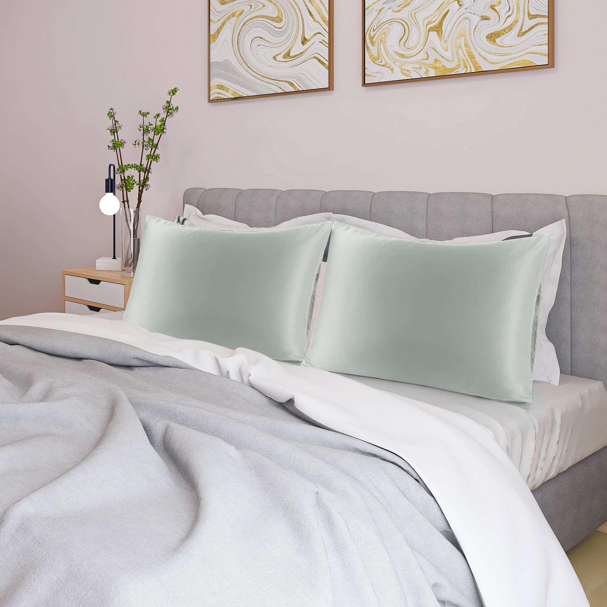 Unique Bargains 4 Pack Satin Pillowcases for Hair and Skin, Light Gray Queen