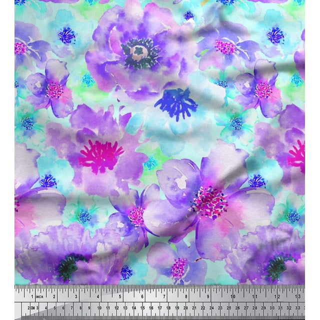 Soimoi Poly Georgette Fabric Flower Watercolor Printed Fabric 1 Yard 42 Inch Wide